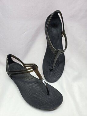 Crocs Isabella Women's Size 9 Black Jelly T-Strap Iconic Comfort Sandals